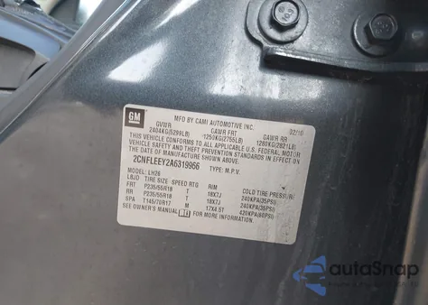 2010 Chevrolet Equinox Lt z USA, uszkodzony, nr VIN 2CNFLEEY2A6319966